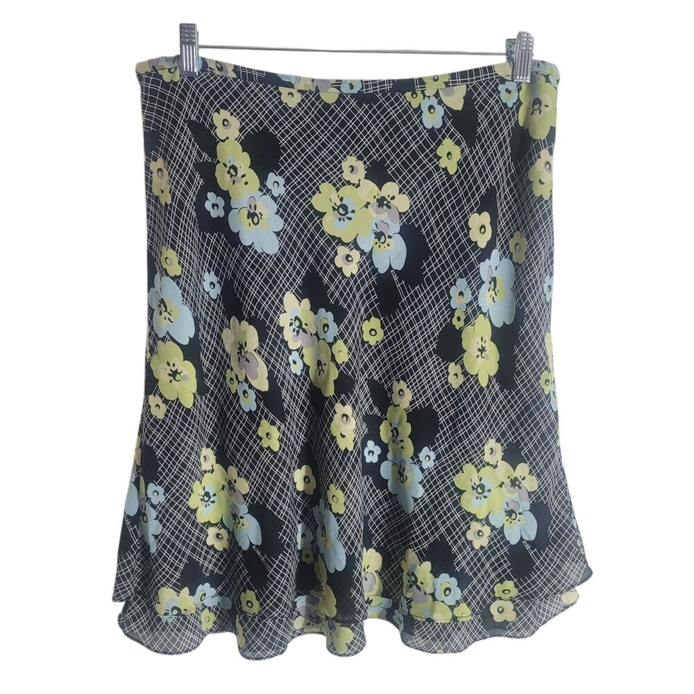 Valerie Stevens Y2K 100% Silk Floral Skirt Size 16W‎ XL Black Vintage Dainty